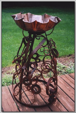 Birdbath, copper top - 55" H